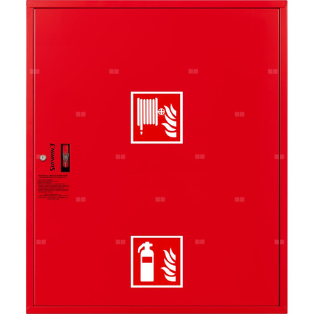Hydrant DN 25 FIT zawieszany z miejscem na gaśnice pod zwijadłem, wąż 30 m, zamek patent, RAL 3000