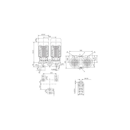 Pompa obiegowa WILO VeroTwin-DPL 50/150-4/2-IE3 typu in-line z silnikiem znormalizowanym 50 Hz, moc silnika 4kW 7.75 A 2900 obr/min, wlot Kołnierz DN 50