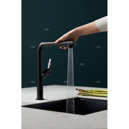 Bateria zlewozmywakowa stojąca KFA Armatura DUERO DESIGN, kolor czarny, wyciągana wylewka i obrotowa wylewka 2 funkcyjna, obrotowy górny, wys. 320 mm