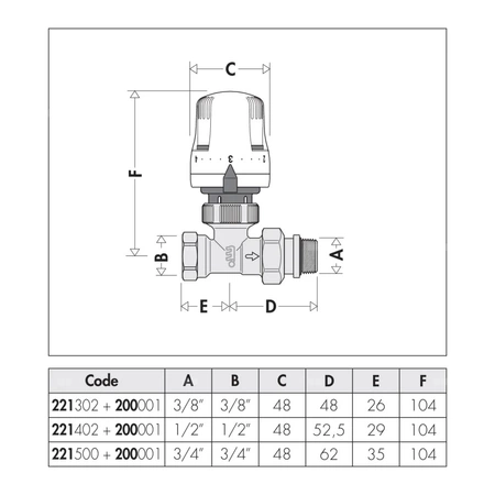 Grzejnikowy zawór termostatyczny prosty do rur stalowych 3/8"