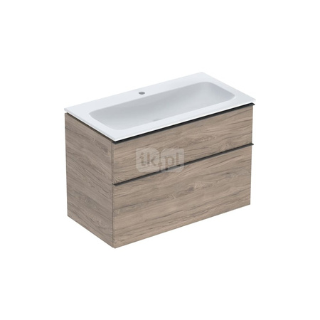 Umywalka GEBERIT iCon prostokątna, biała, 750mm, otwór na baterię na środku, nakładany od góry, bez odpływu przelewowego, półka od ściany