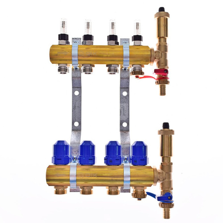 Rozdzielacz do ogrzewania podłogowego QIK Optimo MAGNET STD III - RMSZT-1-50-M 15-obieg. mosiądz GW 1'' x GZ 3/4'' + przepływomierz