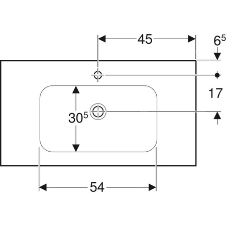 Umywalka GEBERIT iCon Light prostokątna, biała, 900mm, otwór na baterię na środku, bez odpływu przelewowego, półki z obu stron