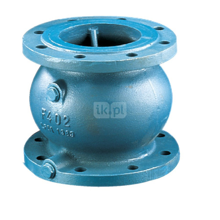 Zawór zwrotny kołnierzowy, zamknięcie grzybkowe wspomagane sprężyną, dwa króćce kontrolne, typ 402B, DN 350, PN10