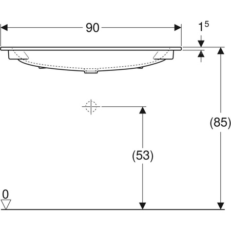 Umywalka GEBERIT iCon prostokątna, biała, 900mm, bez otworu na baterię, nakładany od góry, bez odpływu przelewowego, półka od ściany