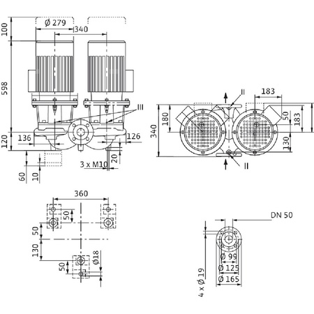 Pompa obiegowa WILO CronoTwin-DL 50/160-5,5/2-IE3 typu in-line z silnikiem znormalizowanym 50 Hz, moc silnika 5.5kW 9.9 A 2900 obr/min, wlot Kołnierz DN 50