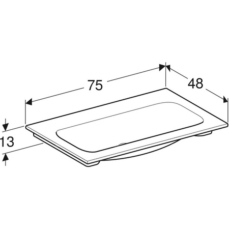 Umywalka GEBERIT iCon prostokątna, biała, 750mm, bez otworu na baterię, nakładany od góry, bez odpływu przelewowego, półka od ściany