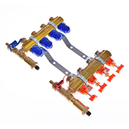 Rozdzielacz do ogrzewania podłogowego QIK Optimo STANDARD III - RMSZT-1-50 12-obieg. mosiądz GW 1'' x GZ 3/4'' + przepływomierz