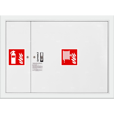 Hydrant DN 25 FIT wnękowy z miejscem na gaśnicę obok zwijadła, wąż 20 m, zamek patent, RAL 9003