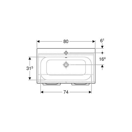 Umywalka GEBERIT Selnova Square prostokątna, biała, 1000mm, otwór na baterię na środku, nakładany od góry, z odpływem przelewowym, półka od ściany