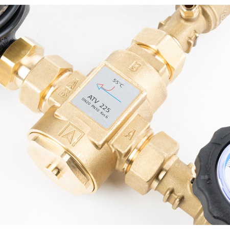 Grupa ochrony powrotu kotła BTA 110 AP z zaworem temperaturowym ATV, 3x GW G1'', 55 st. C, Kvs 6, AFRISO APH 15-7/130