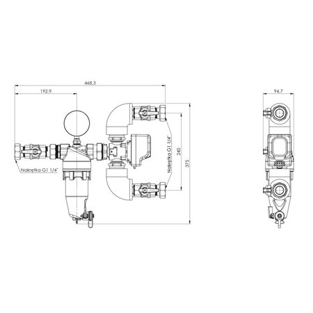 Zespół powrotu do pompy ciepła AMB Lite z zaworem przełączającym AZV, separatorem zanieczyszczeń ADS 181, DN25, przyłącza G1 1/4"