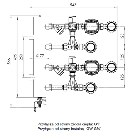 Grupa pompowa AFRISO BPS 911 AP GZ x GW 1'' x 3/4'', z zaworem mieszającym, z zaworem termostatycznym, z pompą obiegową AFRISO APH 160 15-7/130 mm