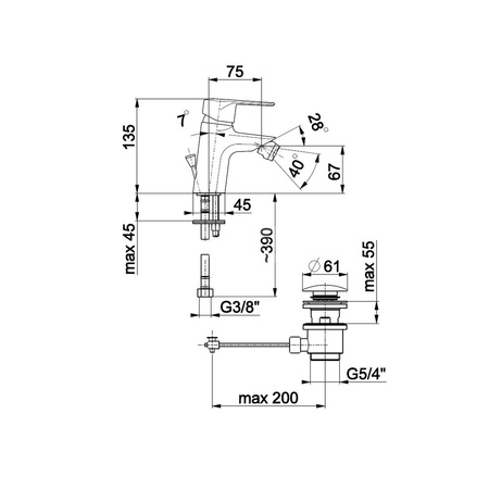 Bateria bidetowa KFA Armatura GERMAN, chrom