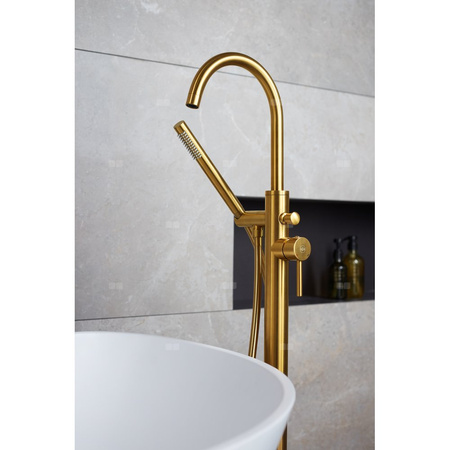 Bateria wannowa stojąca KFA Armatura MOZA, kolor złoty, montaż podłoga