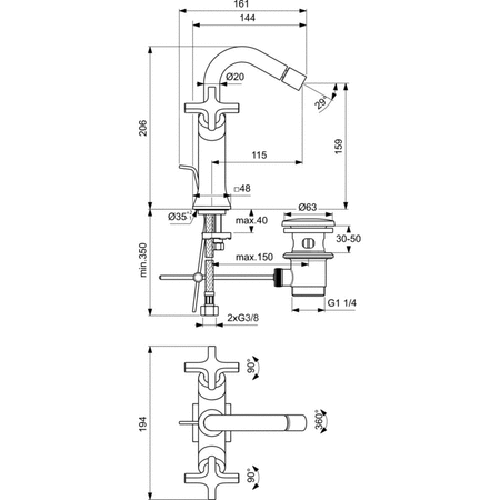 JOY NEO Bateria bidetowa 1OT. PUW CHR