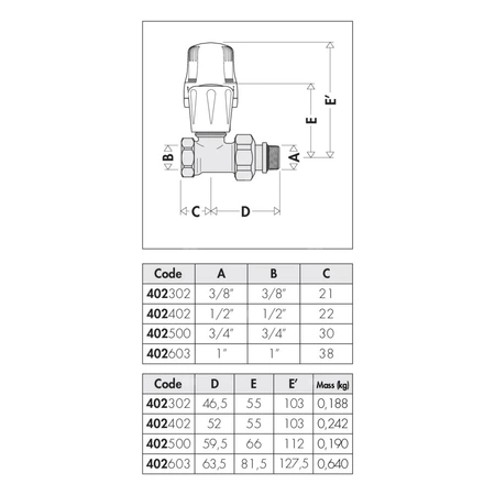 Prosty zawór grzejnikowy do rur stalowych 3/8"
