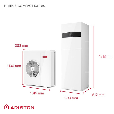 Pakiet - Pompa ciepła powietrze-woda split ARISTON NIMBUS COMPACT S NET R32 7.4 kW 230 V + Moduł naścienny SENSYS HD + Moduł komunikacji internetowej (aplikacja Ariston Net)