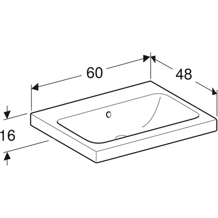 Umywalka GEBERIT iCon Light prostokątna, biała, 600mm, bez otworu na baterię, z odpływem przelewowym, półka od ściany