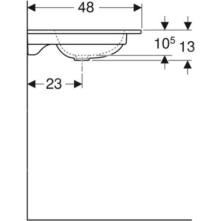 Umywalka GEBERIT iCon prostokątna, biała, 900mm, bez otworu na baterię, nakładany od góry, bez odpływu przelewowego, półka od ściany
