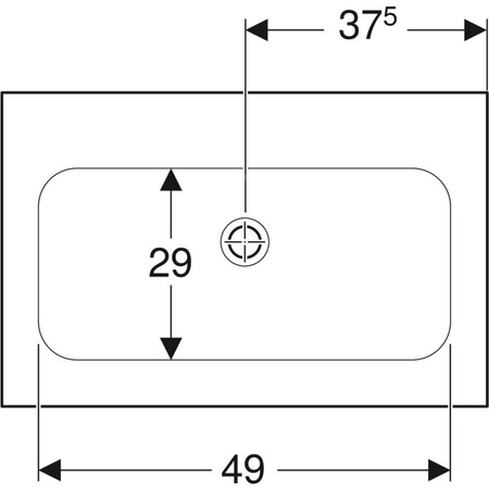 Umywalka GEBERIT iCon prostokątna, biała, 750mm, bez otworu na baterię, nakładany od góry, bez odpływu przelewowego, półka od ściany