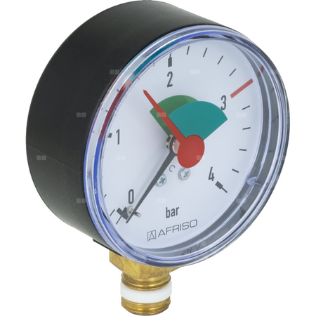 Manometr z rurką Bourdona AFRISO HZ grzewczy 0/4 bar G3/8B radialne fi 63 mm, kl. 2.5%