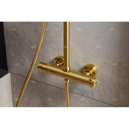 Deszczownia premium MOZA z baterią natryskową termostatyczną, złoty szczotkowany pvd