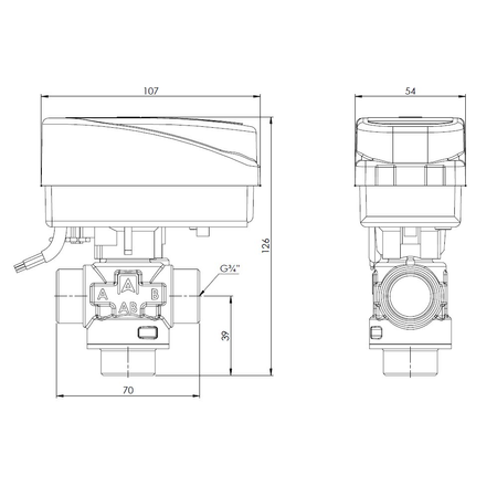 Zawór trójdrożny AFRISO AZV 642 mosiądz, średnica DN 15 gwinty zewnętrzne silnik elektryczny