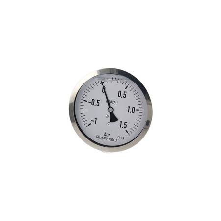 Manometr z rurką Bourdona AFRISO RF wstrząsoodporny -1/1,5 bar G1/2B aksjalne fi 100 mm, kl. 1.6%