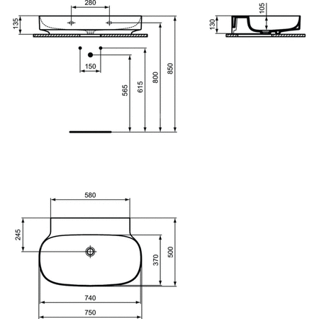 LINDA-X Umywalka 75 NTH NOF GRND GLS