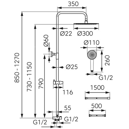WIZARD PRO Zestaw natryskowy z deszczownią, chrom