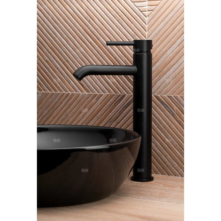 Bateria umywalkowa stojąca nablatowa KFA Armatura MOZA click clack, czarny, montaż blat / otwór na baterię