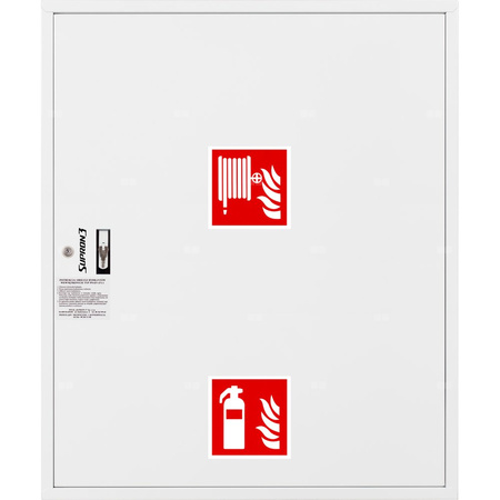 Hydrant DN 25 FIT zawieszany z miejscem na gaśnice pod zwijadłem, wąż 30 m, zamek patent, RAL 9003