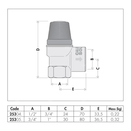 Zawór bezpieczeństwa dla instalacji solarnych 3/4" GW x 1" GW 6 bar
