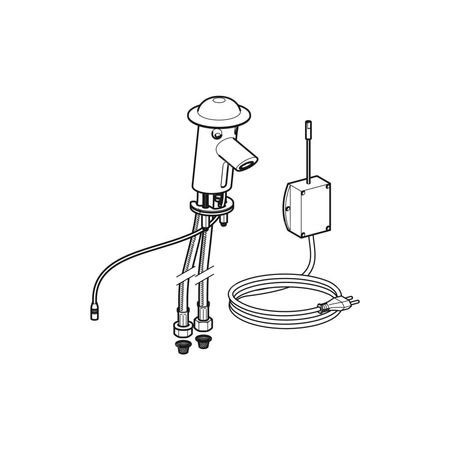 Bateria umywalkowa Geberit Bambini, zasilanie sieciowe, wielokolorowa: Mieszacz=Z mieszaczem, Osłona: czerwona, Korpus: niebieski ultramaryna, Wylot: żółty drogowy