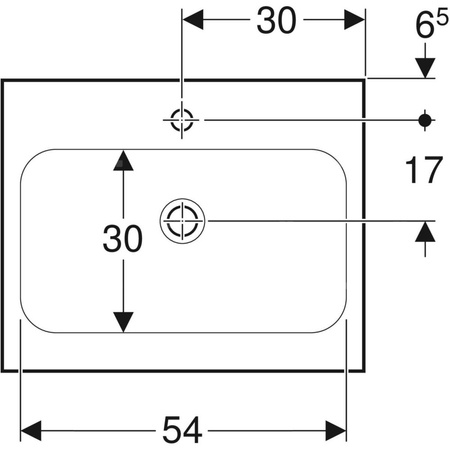 Umywalka GEBERIT iCon Light prostokątna, biała, 600mm, otwór na baterię na środku, bez odpływu przelewowego, półka od ściany