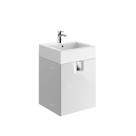 Szafka pod małą umywalkę Koło Twins, z jednymi drzwiami, B50cm, korpus i front: biały / lakierowany na wysoki połysk, uchwyt: chromowany z połyskiem