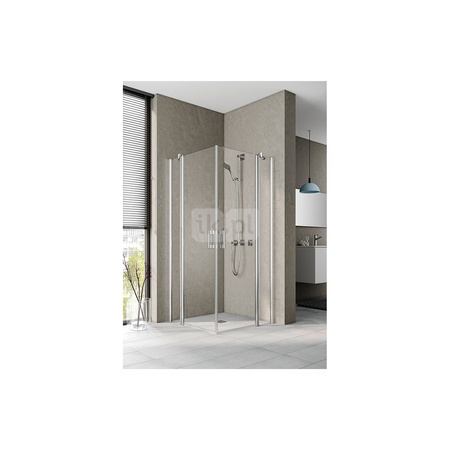 Kermi wejście narożne PEGA EPL 0900x 2000, połowa lewa, kolor srebro wysoki połysk, szkło ESG 6 mm przezroczyste