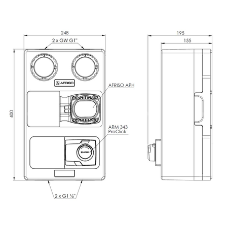 Grupa pompowa AFRISO PrimoTherm K 180-2 DN 25 AP 3-WM-SM GZ x GW 1 1/2'' x 1'', z zaworem mieszającym, z izolacją, z pompą obiegową AFRISO APH 361 25-7/180 mm, z siłownikiem arm 343 proclick