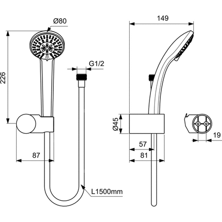 IDEALRAIN SŁUCH. 3F Z WĘŻEM 150 I UCHWYT