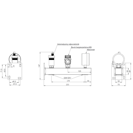 Zespół przyłączeniowy AFRISO BSS 3/4'' GW x GW, max. 1.5 bar + wskaźnik ciśnienia