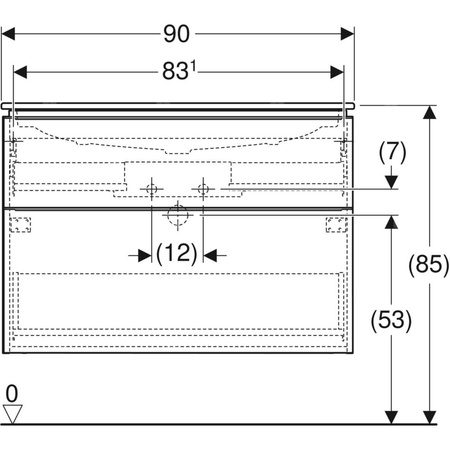 Zestaw umywalki meblowej Geberit iCon slim rim, z szafką pod umywalkę, z dwoma szufladami i zestawem odpływowo-przelewowym do umywalki: B=90cm, Umywalka: biały, Korpus i front: biały / lakierowany na wysoki połysk, Uchwyt: chromowany z połyskiem 