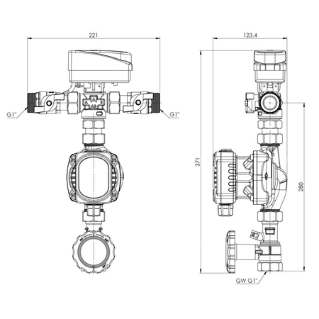 Moduł przełączający BDU 571 AP do pomp ciepła z zaworem AZV 643, pompa APH 160, armatura AFC