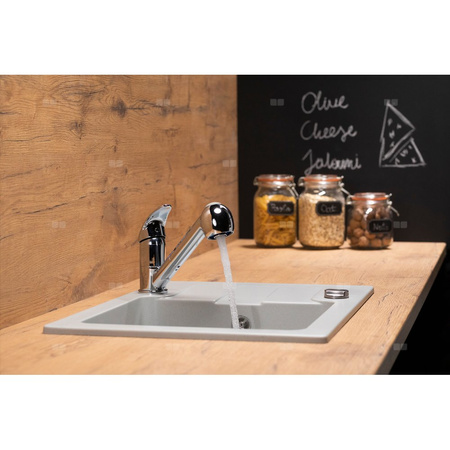 Bateria zlewozmywakowa stojąca KFA Armatura INDIRA, obrot. wylewka, kolor chrom, z wyciąganym natryskiem, mosiądz