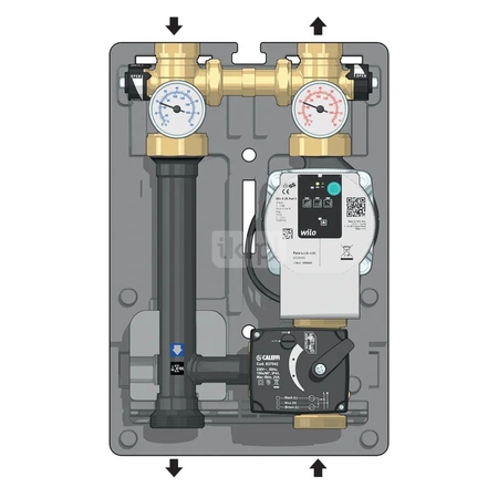 Grupa pompowa z trójdrogowym zaworem mieszającym z siłownikiem dla instalacji grzewczych i chłodniczych 1" GW