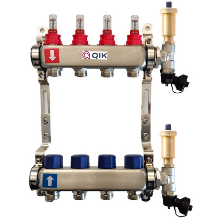 Rozdzielacz do ogrzewania podłogowego QIK STANDARD II 6-obieg. inox GW 1'' x GZ 3/4'' + przepływomierz