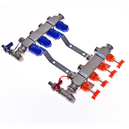 Rozdzielacz do ogrzewania podłogowego QIK Optimo BASIC III - RNZT-2-50 16-obieg. inox GW 1'' x GZ 3/4'' + przepływomierz