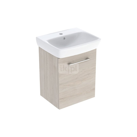 Umywalka GEBERIT Selnova Square prostokątna, biała, 500mm, otwór na baterię na środku, bez odpływu przelewowego, półka od ściany