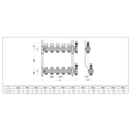 Zespół rozdzielaczy z zaworami odcinającymi i zaworami do regulacji natężenia przepływu O1" X 2 3/4"GZ