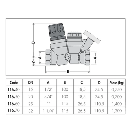 Termostatyczny zawór do cyrkulacji c.w.u.  3/4"
